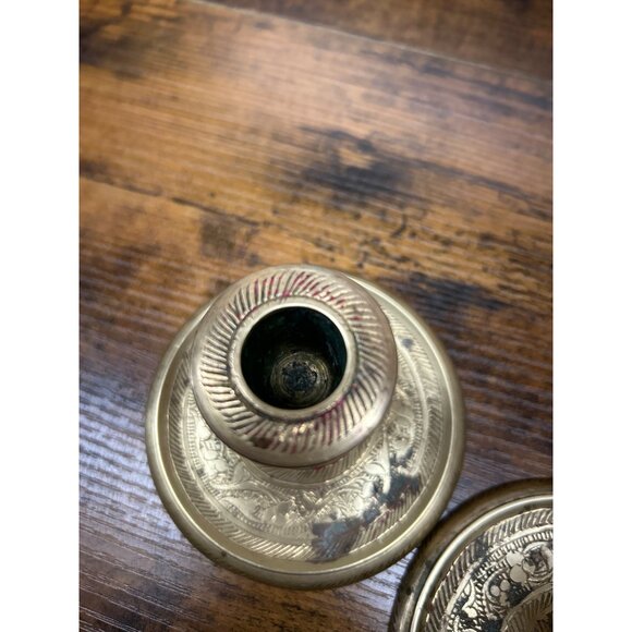 Vintage Brass Etched Candle Holders Set Of 2 - Picture 6 of 7